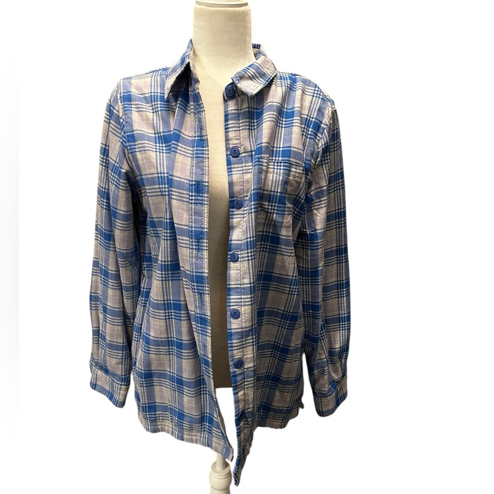 LL Bean Fleece Lined blue gray Flannel “Shacket” warm &‎ stylish size medium
